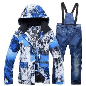 New ski suits for men and women waterproof and warm (Option: Blue-M)