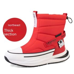 Winter Wool Lining Waterproof Casual Men's Cotton Shoes (Option: Z88 Women's, Bright Red-36)